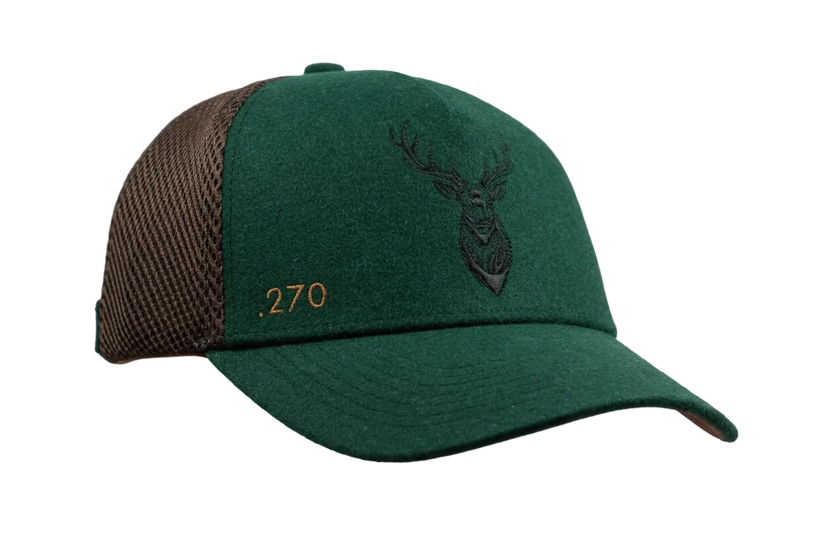 FS Jagd Cap – Jagdkappe aus Loden & Mesh | Erlegerbruch-Halter | Kaliber-Stickerei | Waldgrün
